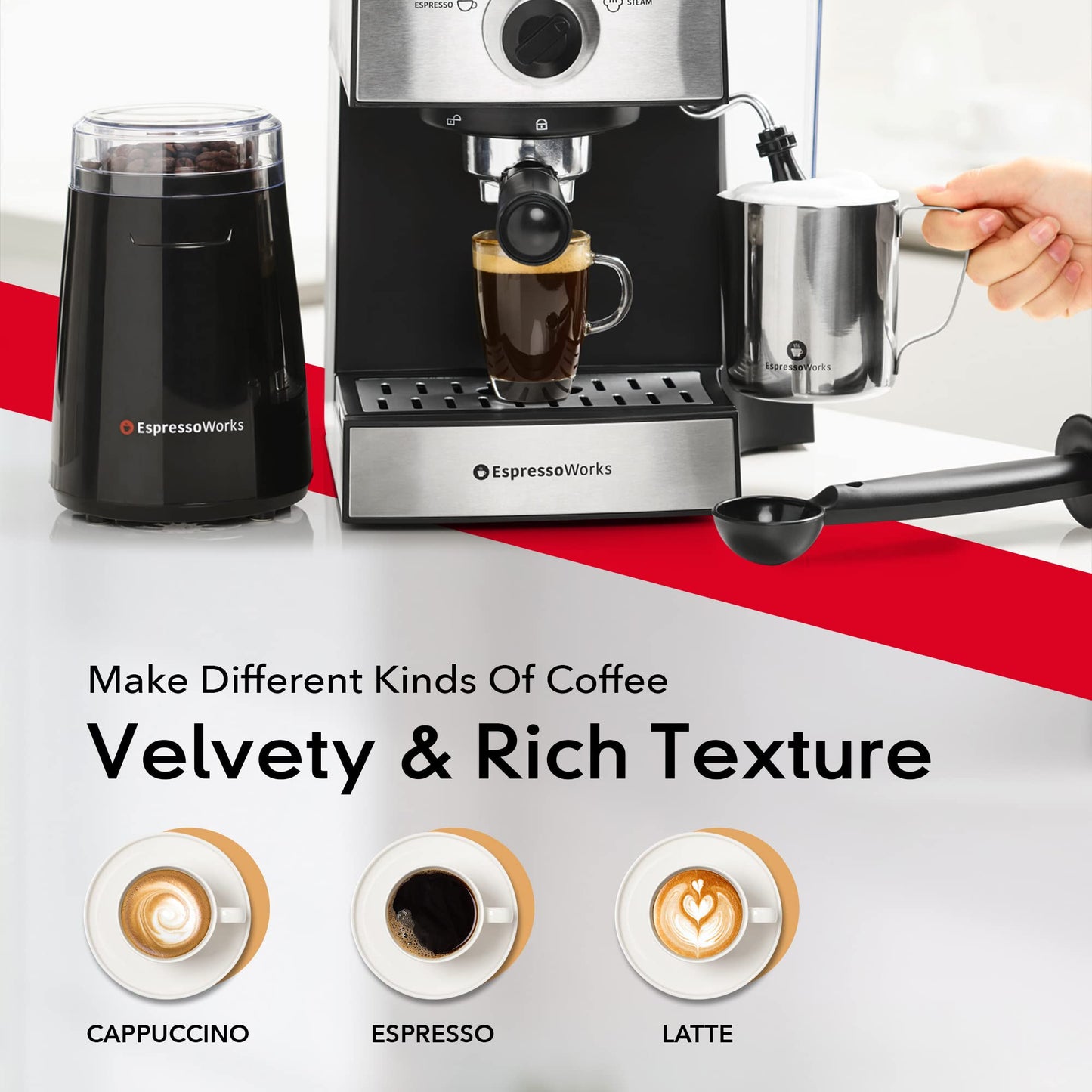 Máquina de Espresso y Cappuccino Barista Empaque Completo EspressoWorks Acero Inoxidable