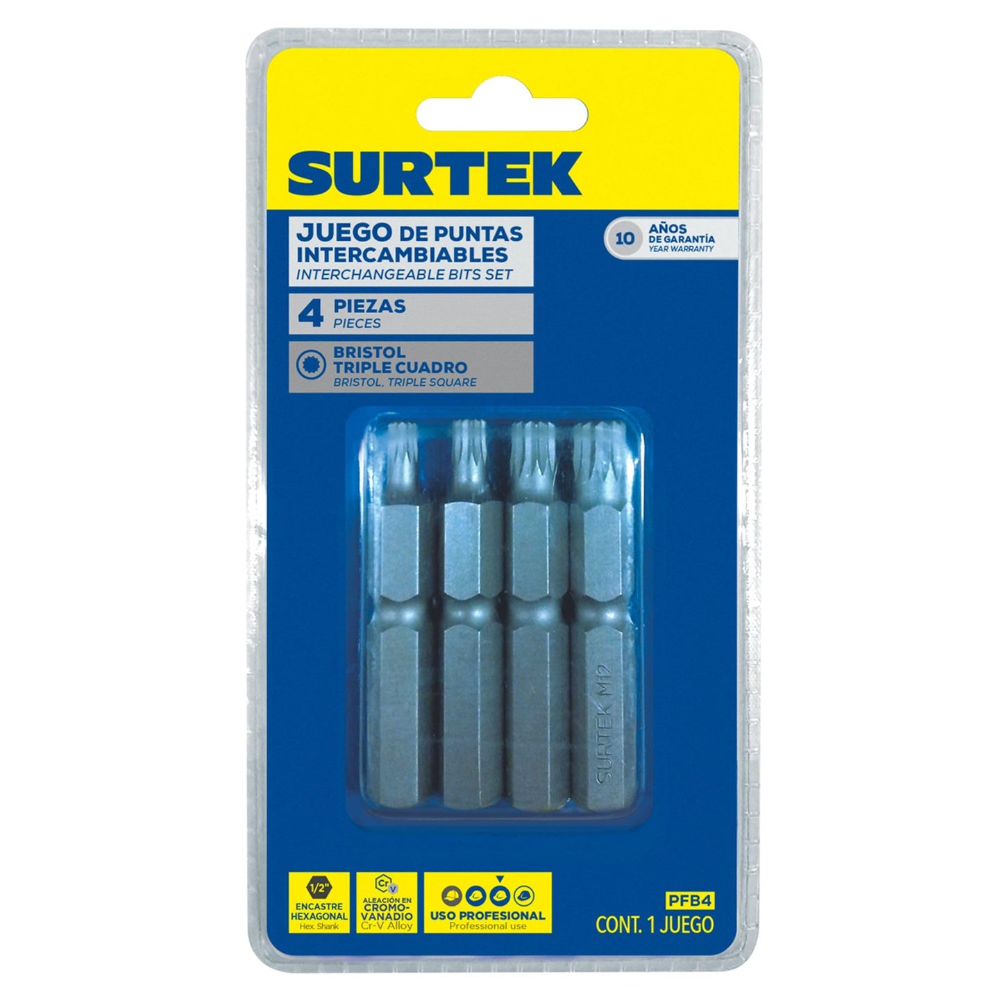 Juego de Puntas Bristol Surtek 1/2 Pulgadas Hexágono, 4 Piezas