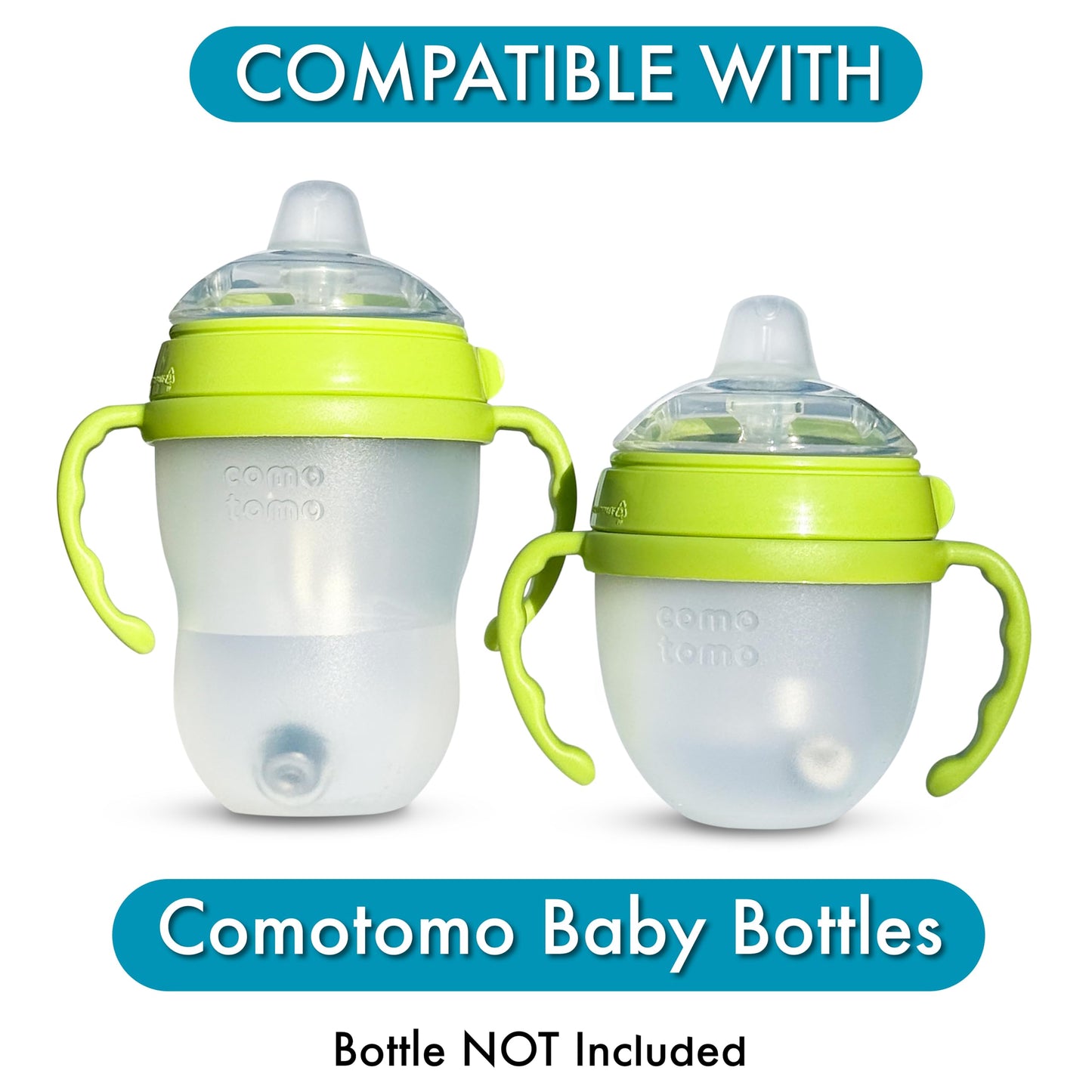 Kit de conversión de vaso para bebés para biberones Comotomo 2 unidades, tetinas de boquilla de silicona de grado alimenticio, pajita pesada enteramente de silicona, asas de botella, cepillo de
