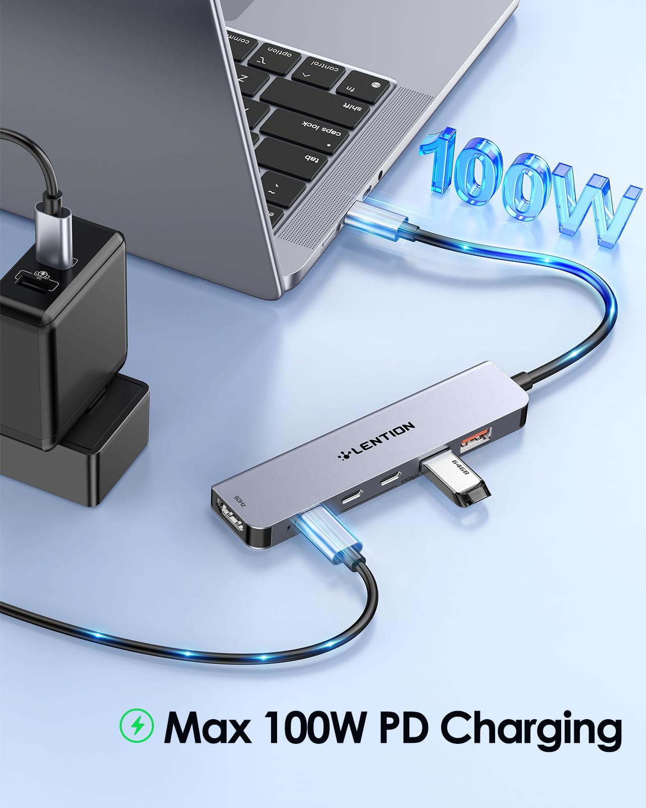 LENTION Hub USB C 6 en 1 con USB C a HDMI 4K@60Hz, 10G USB C y USB 3.2 Gen2, 100W PD, para MacBook Air 2018-2023, Nuevo Mac Pro, Más (CE37, Gris Espacial).