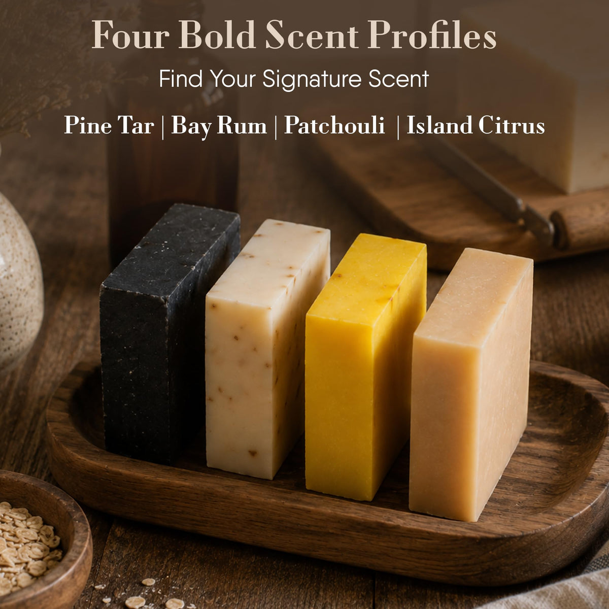 360Feel Men's Handmade Natural Soap bar - 4 Large Best Sellers Mens Soap Bar with Masculine fragrance- Bay Rum, Pine Tar, Patchouli, Citrus Soaps- Gift pack- Organic Mens Soap, Castile Mens Bar Soap