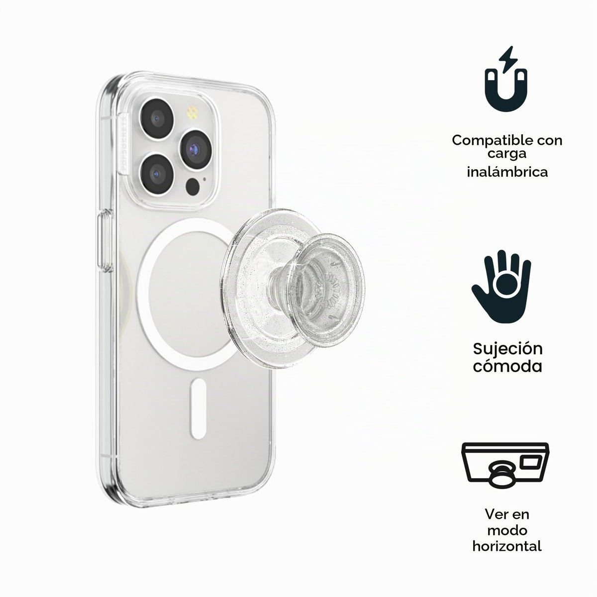 Empuñadura PopSockets MagSafe Rosado con Parte Superior Intercambiable para iPhone y Tablet