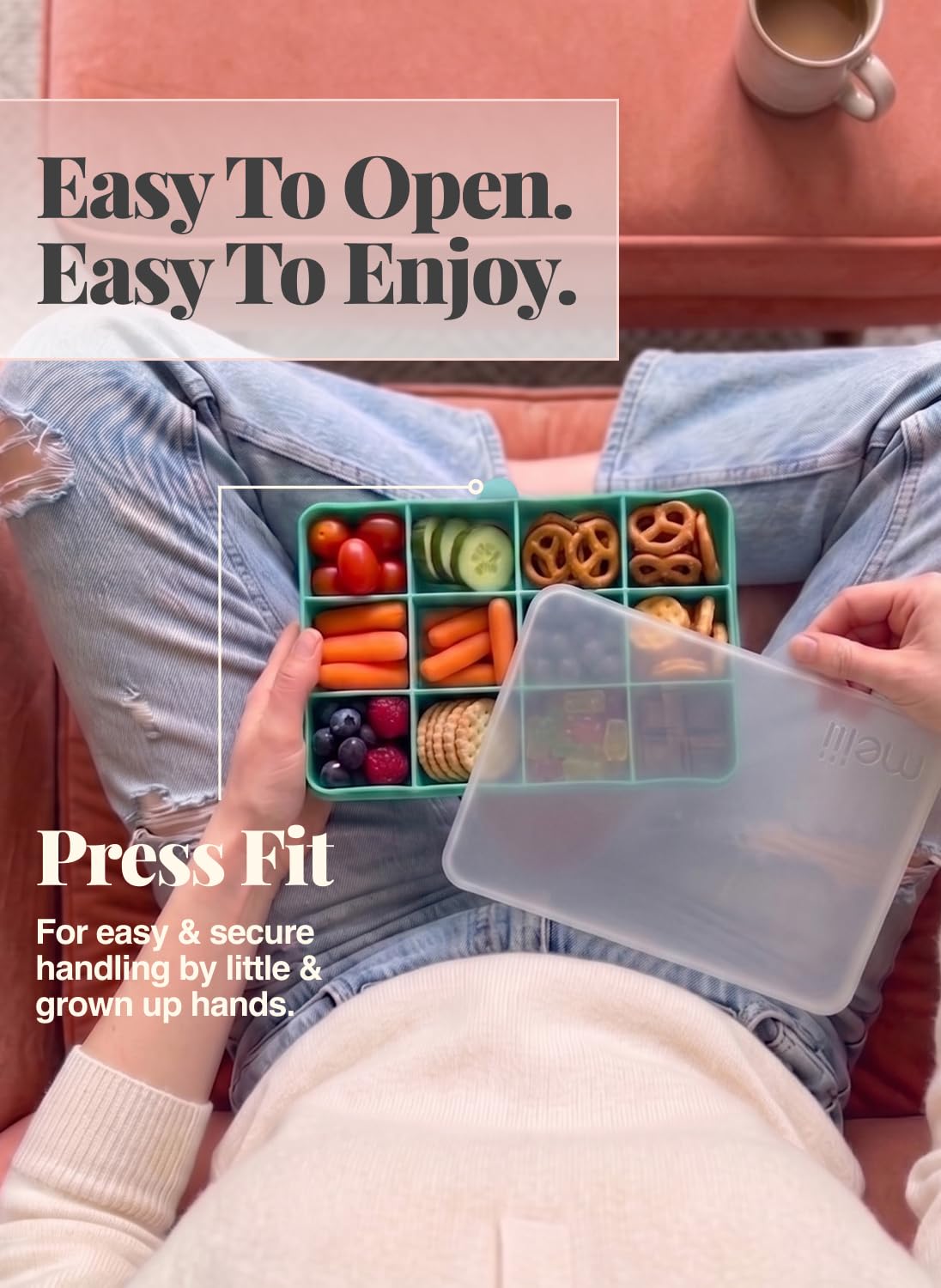 Melii Snackle Box | Contenedor de aperitivos dividido de 12 compartimentos, almacenamiento de alimentos sin BPA, divisores extraíbles, perfecto para botanas de niños, artes y manualidades, abalorio y