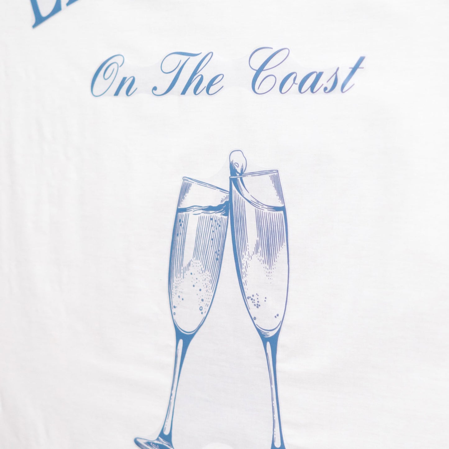 Gostman Last Toast on The Coast - Calcomanía de pared con texto en inglés "Last Toast on The Coast", letras azules con diseño de copa de vino, decoración de fiesta de boda (calcomanía costera)