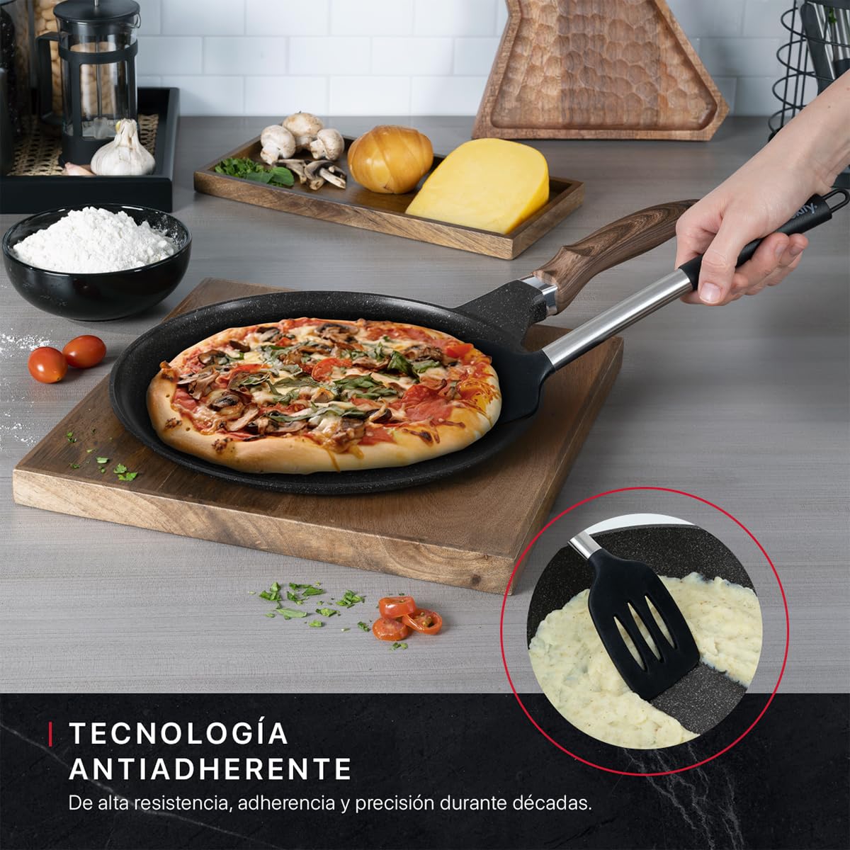 Cookify Set de 3 piezas (Sarten 20 y 24 cm y Crepera 28 cm) Antiadherente de Mármol (Negro)