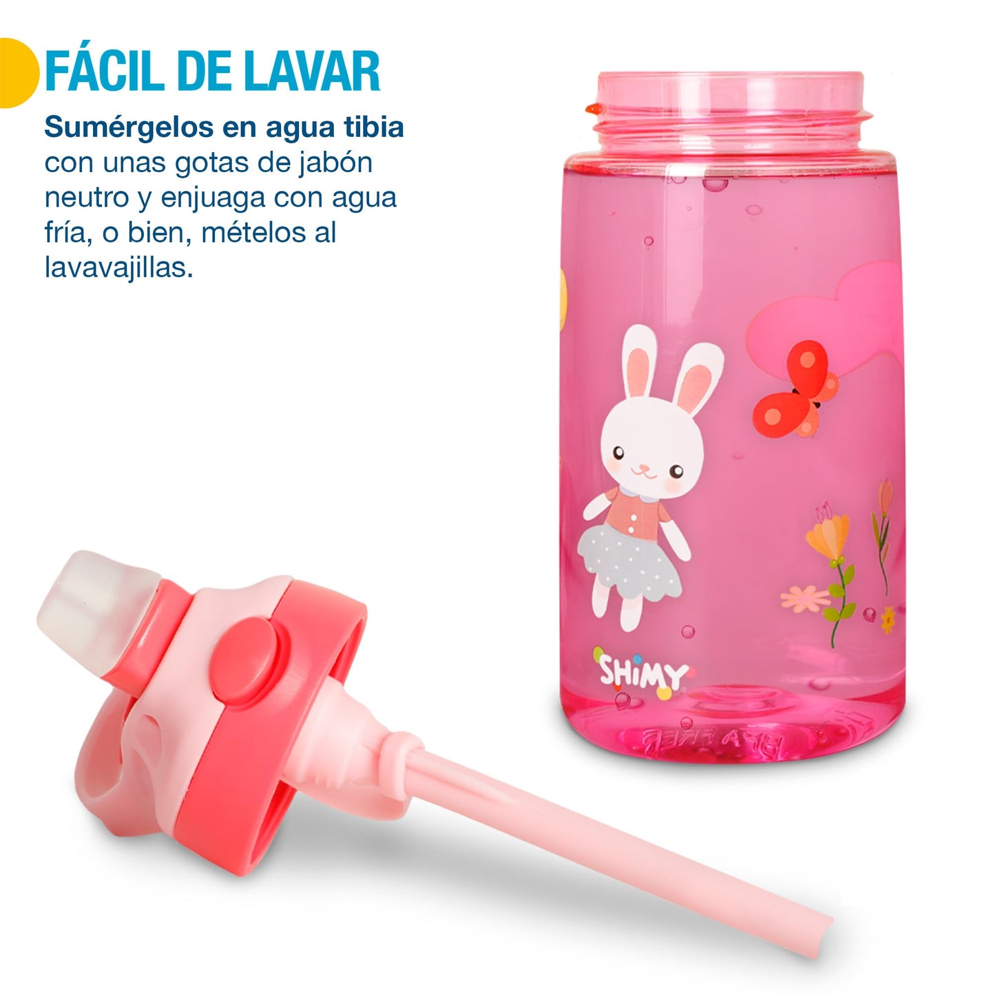 Termos SHIMY Transparentes con Tapa a Prueba de Fugas y Popote para Niños