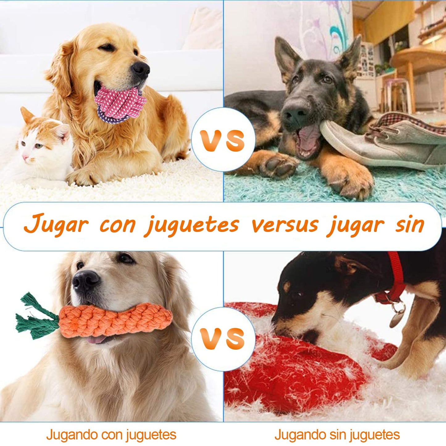 KAMYSEN Contiene 10 Juguetes, Juguete con Correa para Perros, Entrena Dientes de Cachorro para lanzar y Varios Juegos, 100% no tóxico, pequeño Juguete Interactivo para Mascotas de tamaño Mediano.