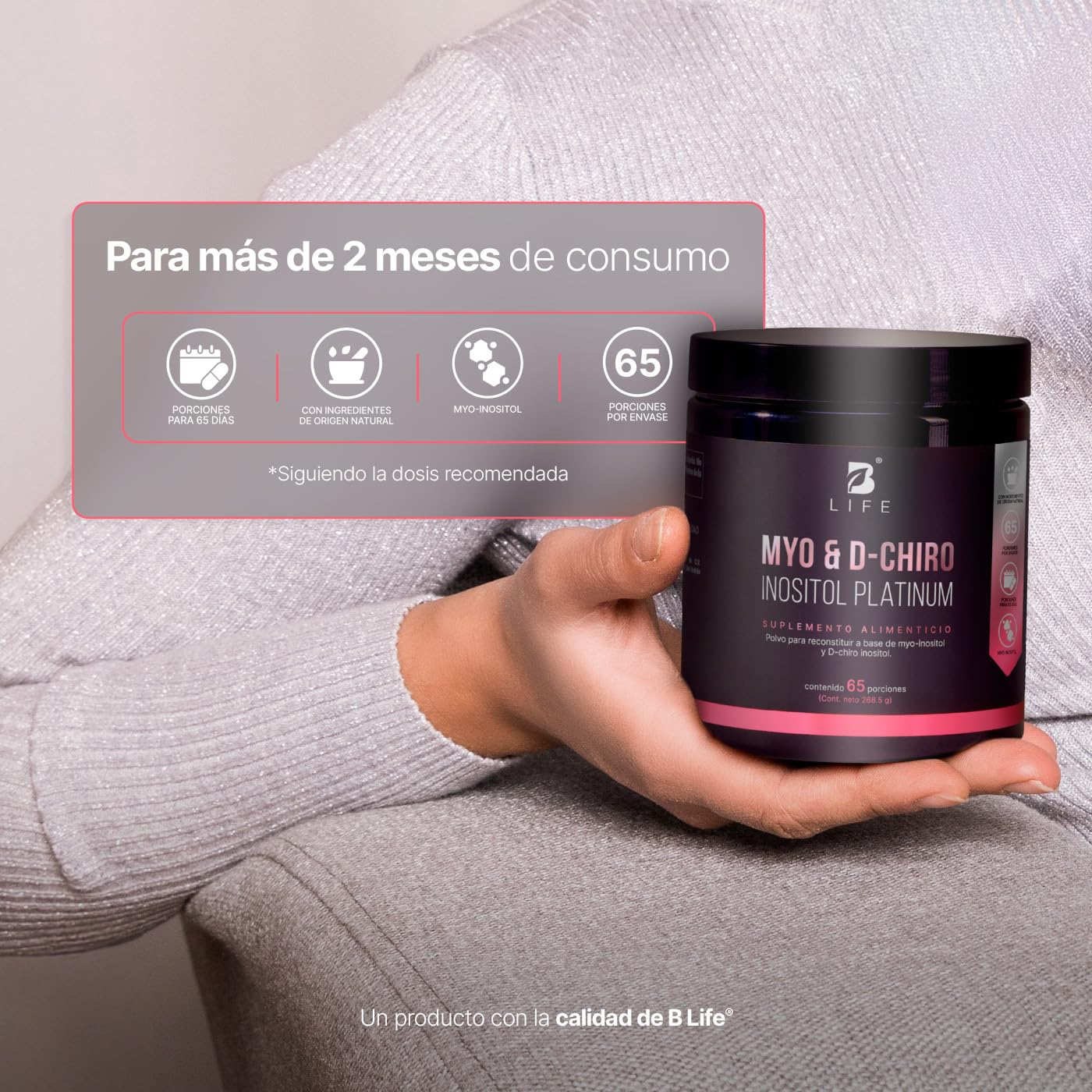 B Life Myo y D-Chiro Inositol | 65 Porciones | Mezcla de 40:1 | Myo & D-Chiro Inositol Platinum 266.5 Gramos.