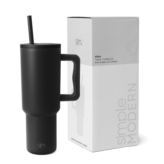 Vaso Térmico Simple Modern Midnight Black con Asa y Pajita 40 oz 1180ml Aislado Acero Inoxidable