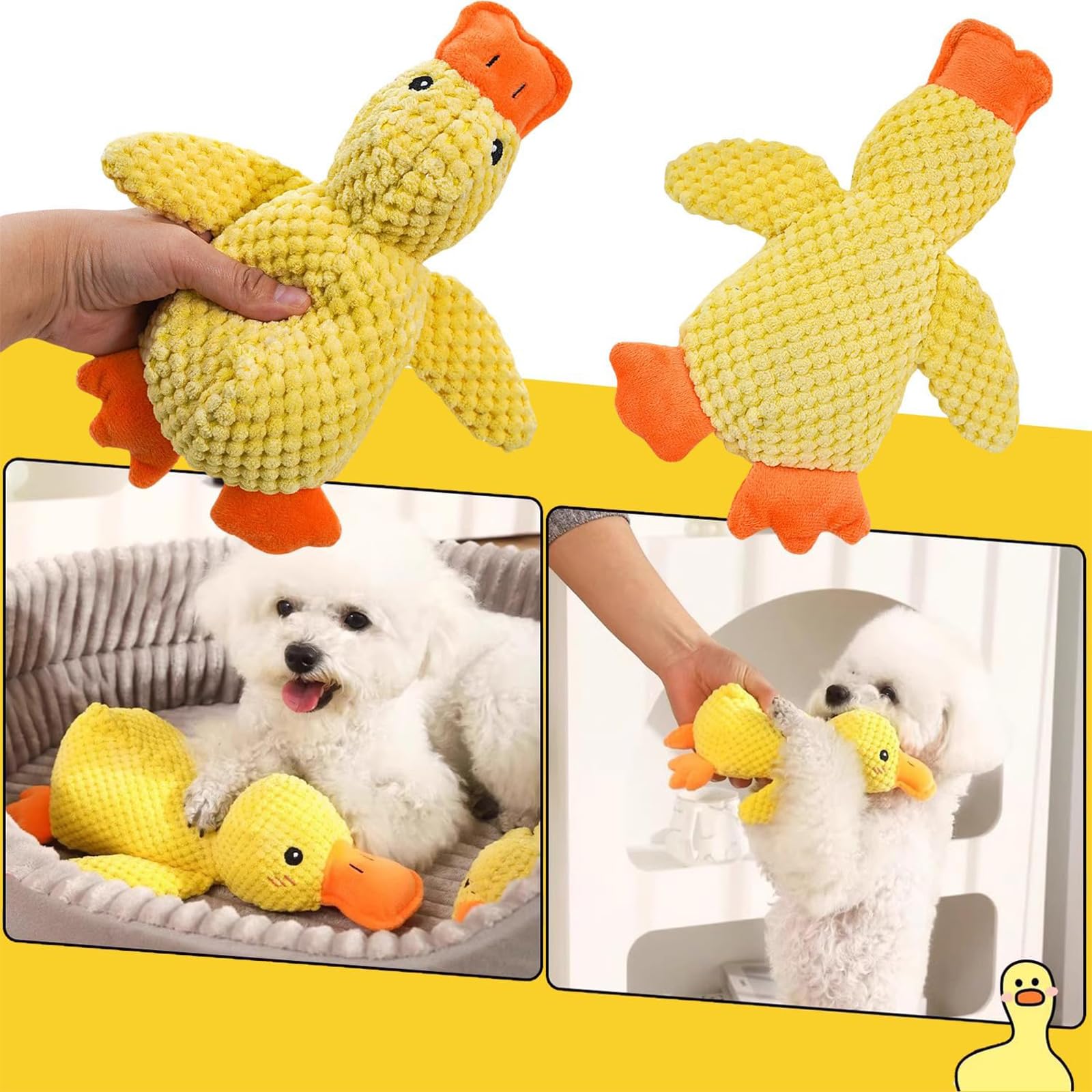 LICHENXI Pato Calmante para Perros2PK, Juguete para Perros Pato, Peluche Interactivo para Mascota Mordible con Sonido Chirriante; Juguete para Masticar y Jugar para Perros de Todas Las Razas y Tamaños