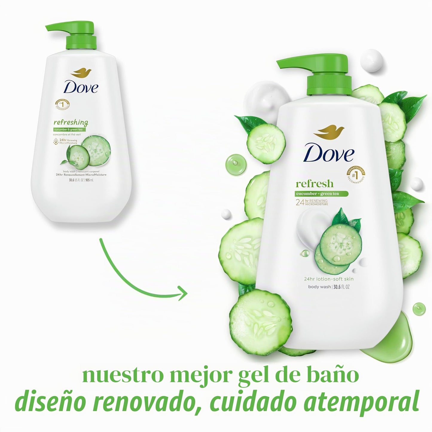 Dove go fresh Gel de baño, Fresca hidratación con Dosificador 1 L.