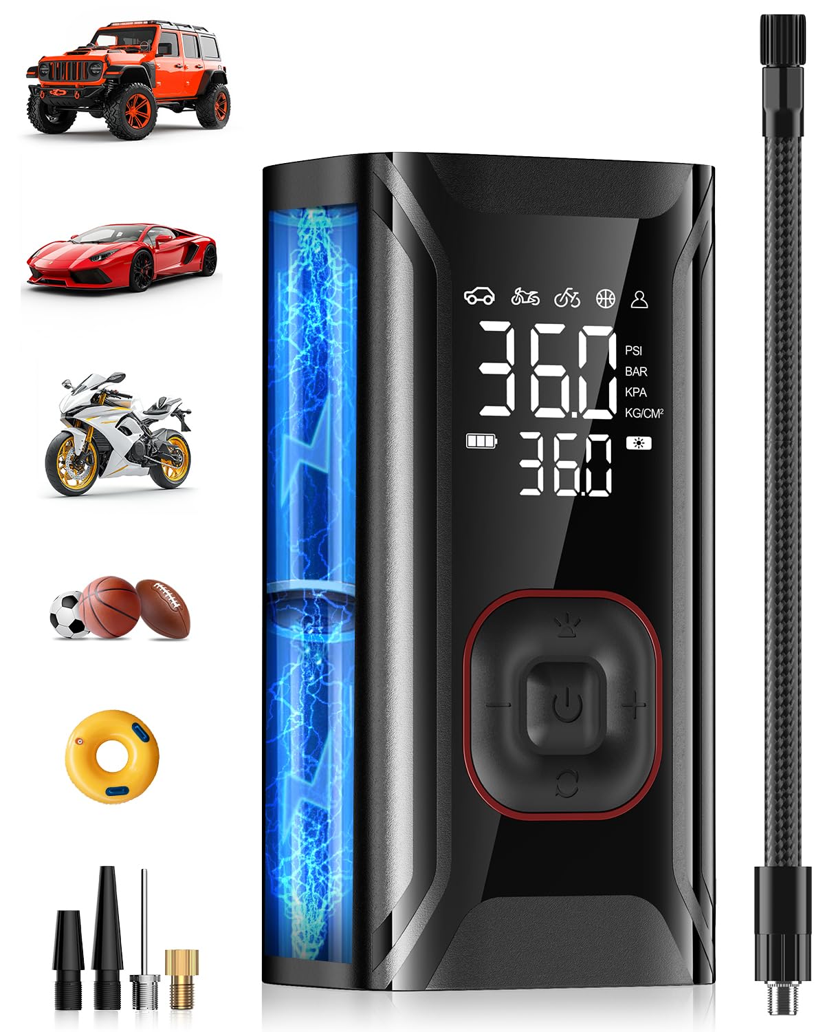 Inflador de neumáticos, compresor de aire portátil, bomba de aire portátil con medidor de presión digital, inflado para coches, bicicleta, motocicleta, bola
