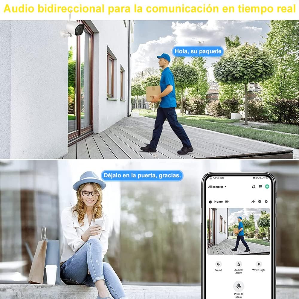 Cámara de Seguridad Exterior KAMYSEN WiFi IP66 Impermeable con Visión Nocturna y Audio Compatible Android/iOS