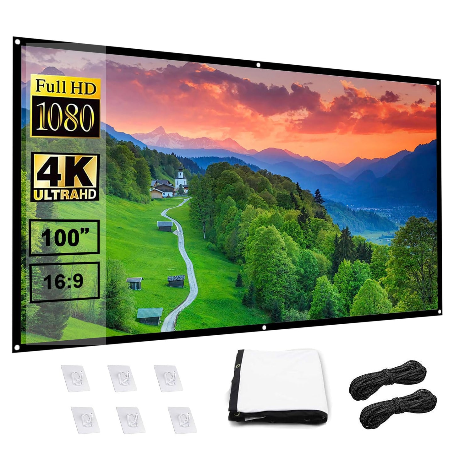 Pantalla para Proyector, Tela para Proyector de100 Pulgadas, Visualización de Proyección, Antiarrugas, HD 4K Lona para Proyector,Pantalla de Cine Plegable para Interior y Exterior (espesado-100)