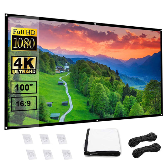 Pantalla para Proyector, Tela para Proyector de100 Pulgadas, Visualización de Proyección, Antiarrugas, HD 4K Lona para Proyector,Pantalla de Cine Plegable para Interior y Exterior (espesado-100)