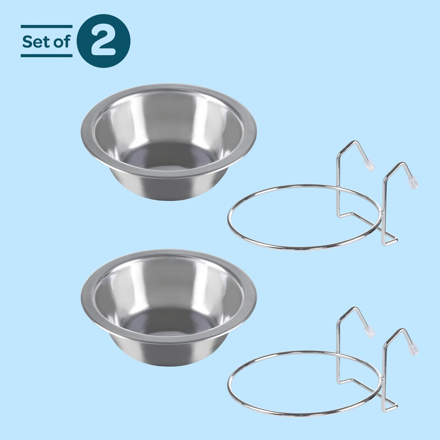 Platos de Acero Inoxidable Petmaker en Plata para Mascotas con Ganchos