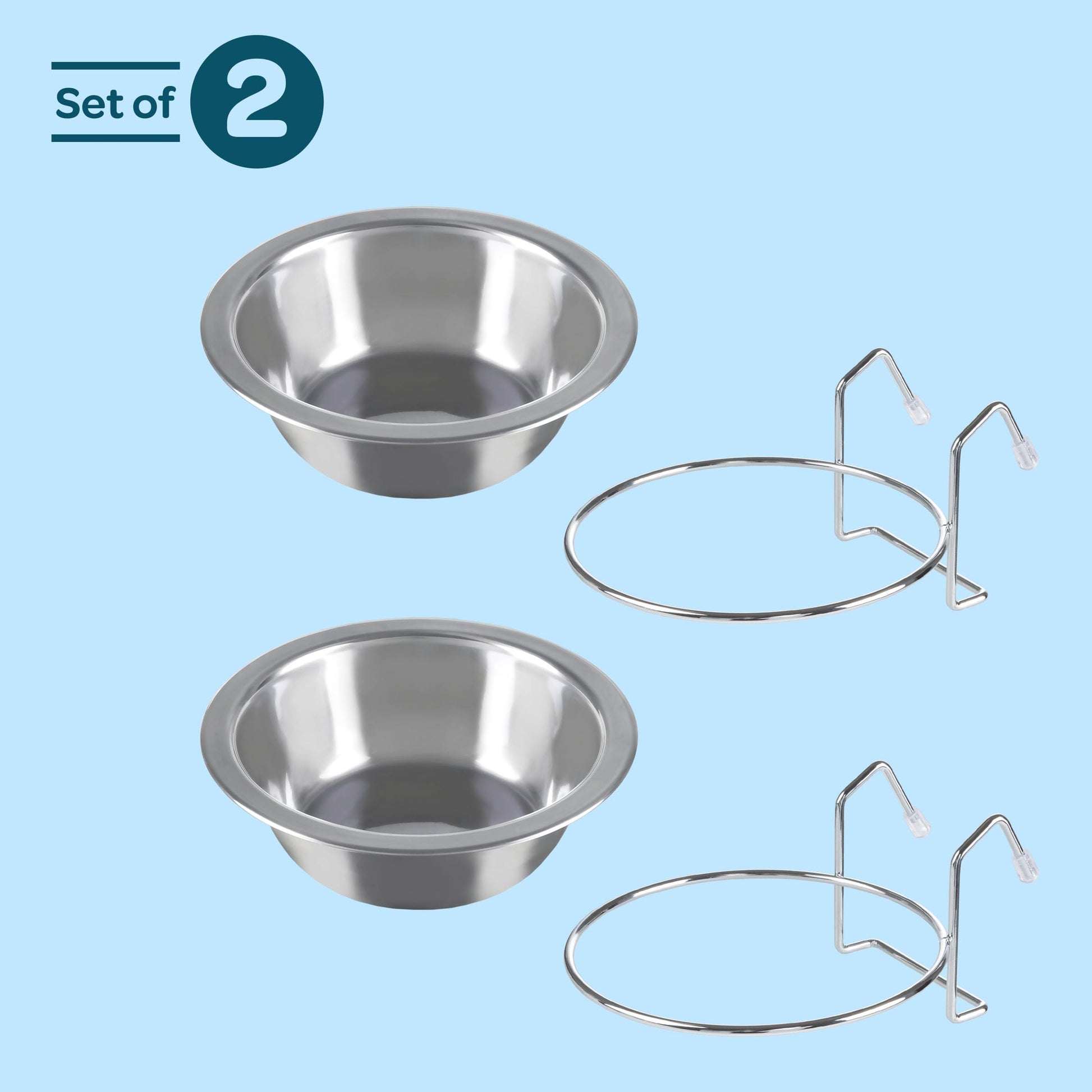 Platos de Acero Inoxidable Petmaker en Plata para Mascotas con Ganchos
