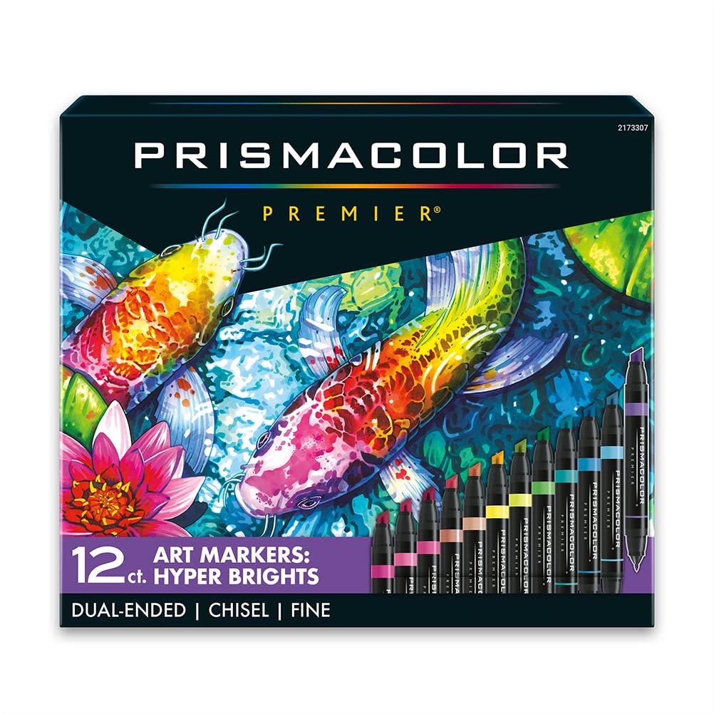 Prismacolor Premier - Marcadores artísticos de doble extremo, punta de cincel y punta fina, colores hiper brillantes, color adulto, 12 unidades