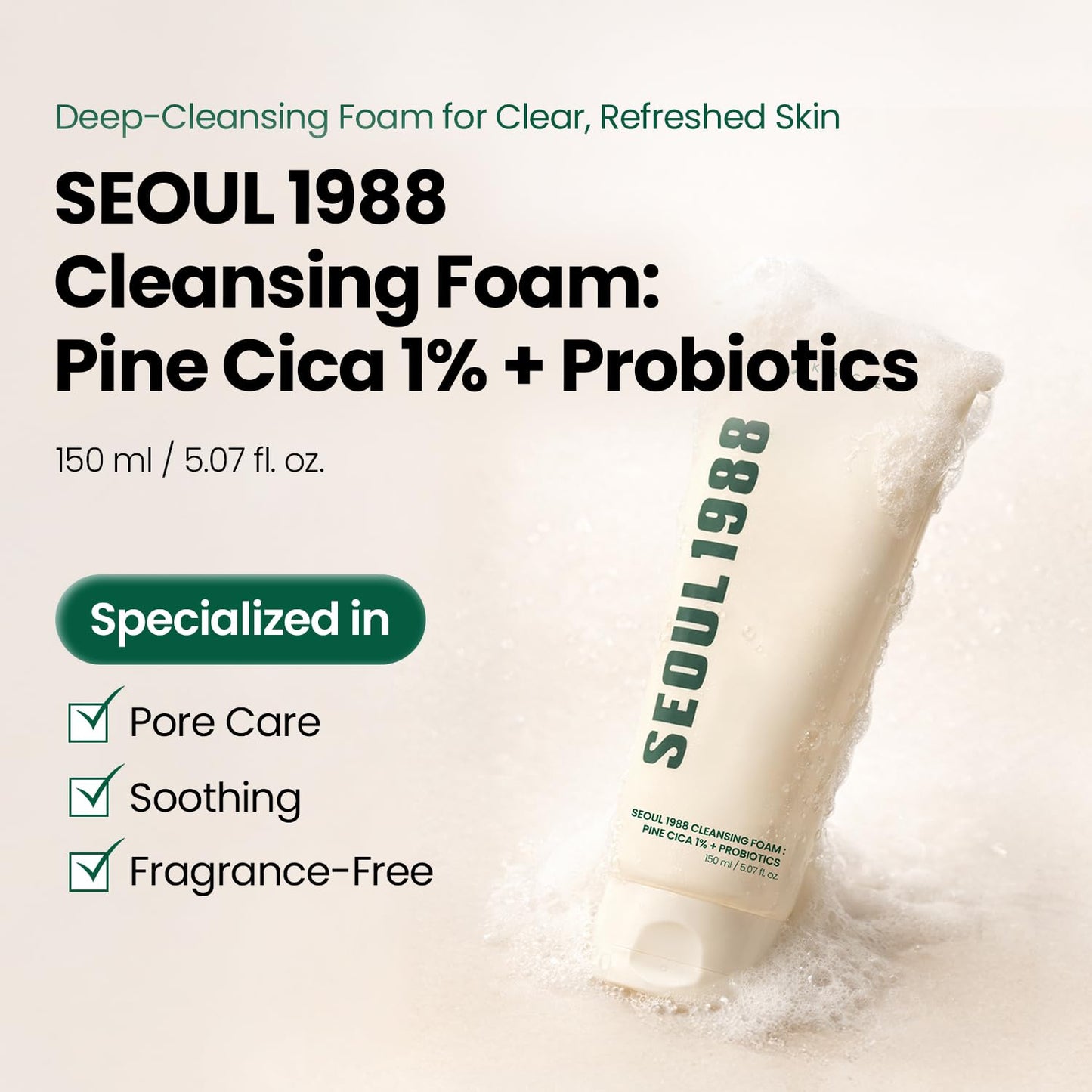 K-SECRET SEOUL 1988 Cica Cleansing Foam – Deep Pore Cleansing & Soothing Care | Daily Facial Cleanser for Sensitive Skin | Korean Skincare, 150ml / 5.07 fl oz