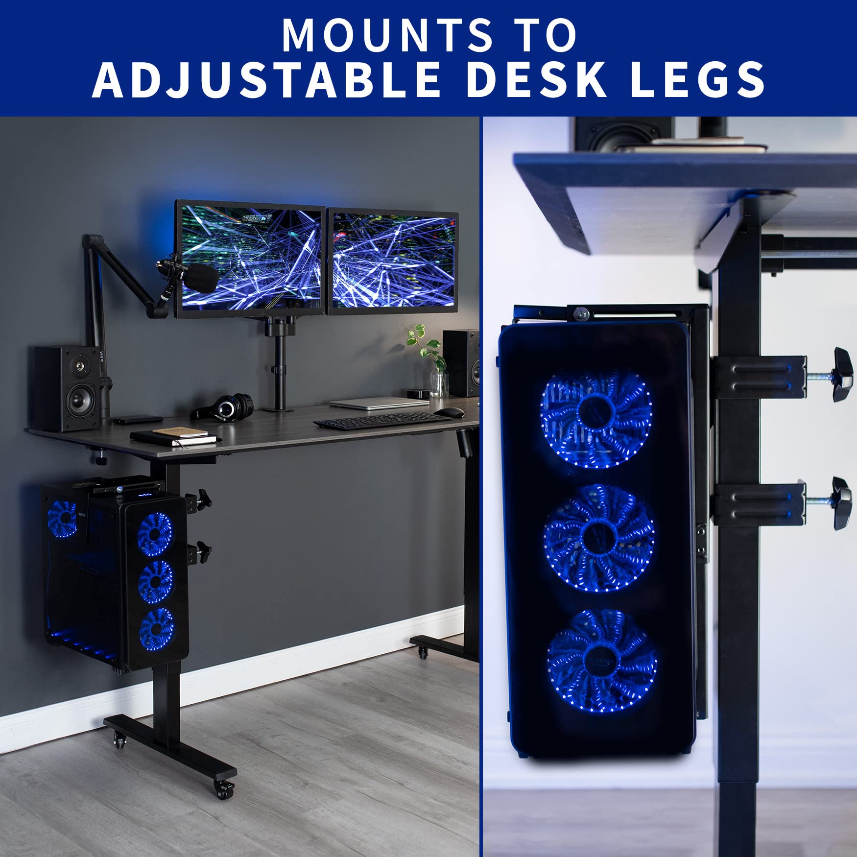 Soporte ajustable VIVO negro con abrazadera para computadora y CPU