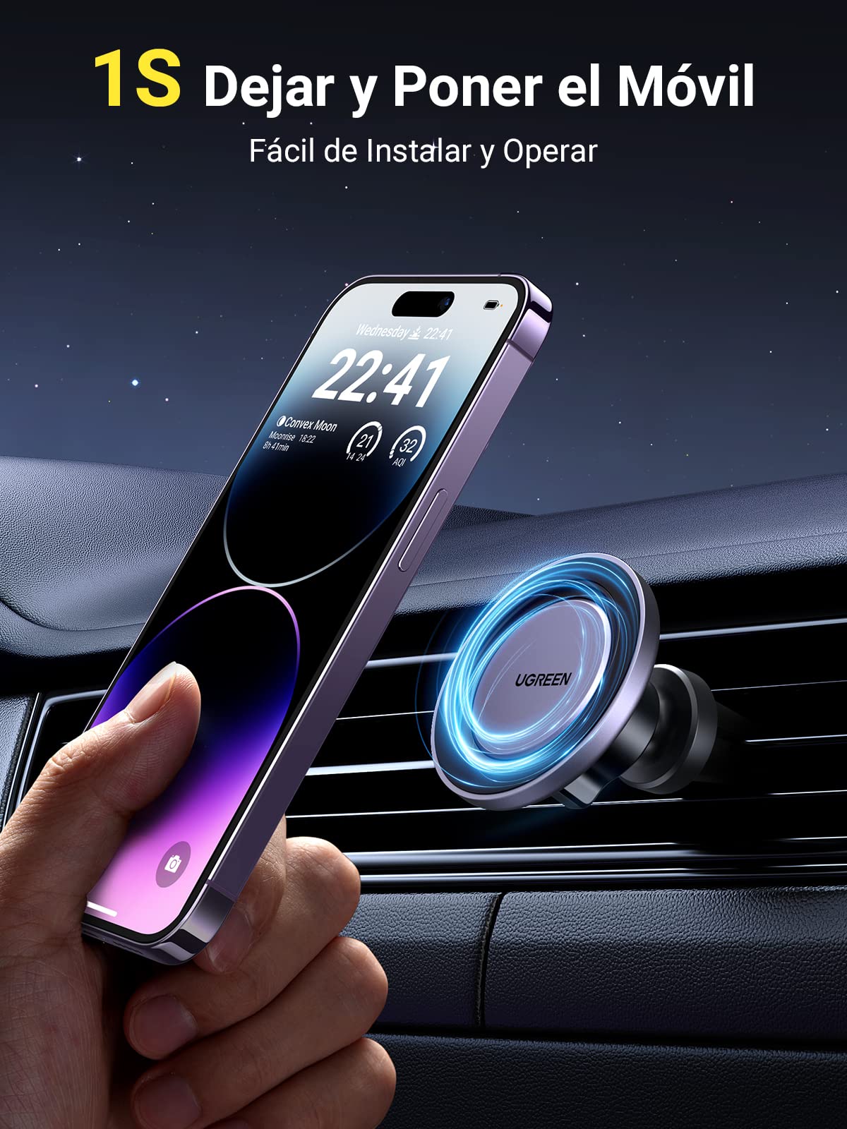 Soporte Celular UGREEN Negro con Anillo Magnético para Auto