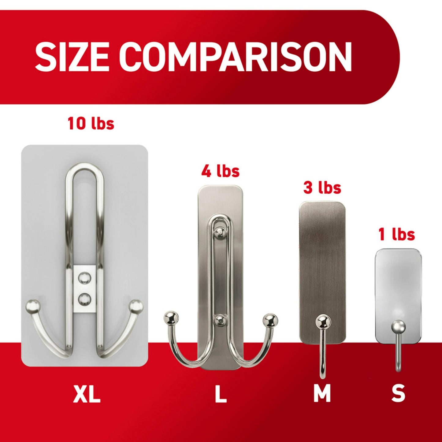Command - Gancho Triple de níquel Satinado XL, 1 Gancho, 3 Tiras, Ganchos de Pared para Colgar sin daños con Tiras Adhesivas, Ganchos de Pared sin Herramientas para Colgar Decoraciones en Espacios