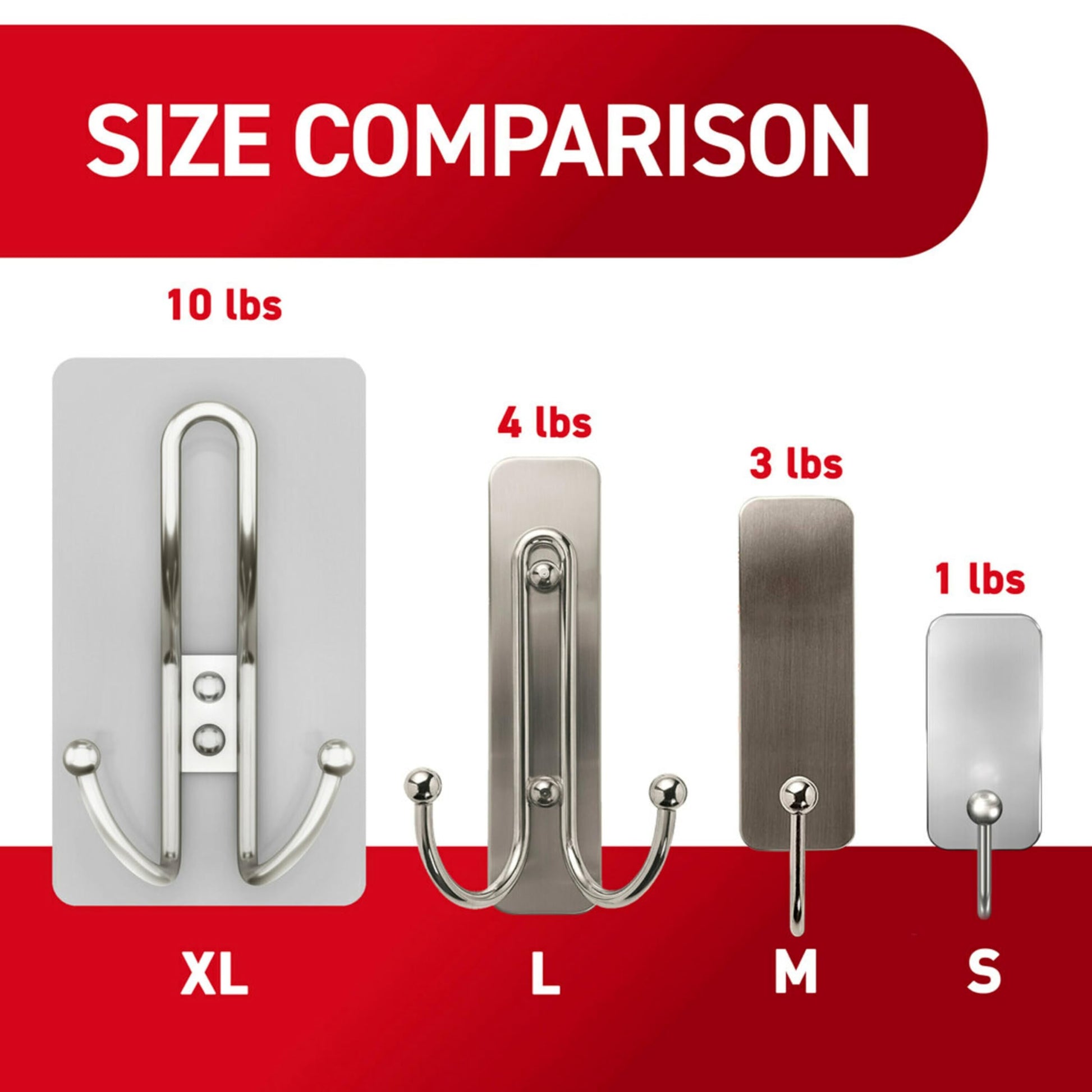 Command - Gancho Triple de níquel Satinado XL, 1 Gancho, 3 Tiras, Ganchos de Pared para Colgar sin daños con Tiras Adhesivas, Ganchos de Pared sin Herramientas para Colgar Decoraciones en Espacios