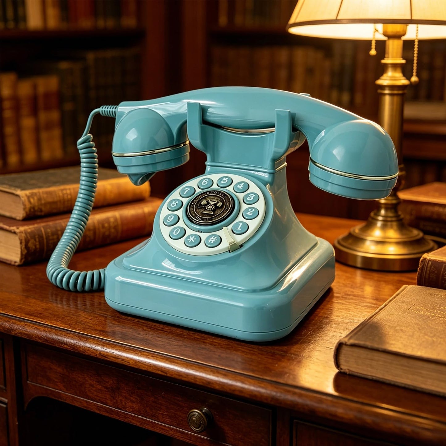 Teléfonos de teléfono fijo retro azul, teléfono clásico con cable con timbre fuerte y remarcación, teléfono de computadora clásico para el hogar, oficina, hotel, escuela, teléfono antiguo decorativo
