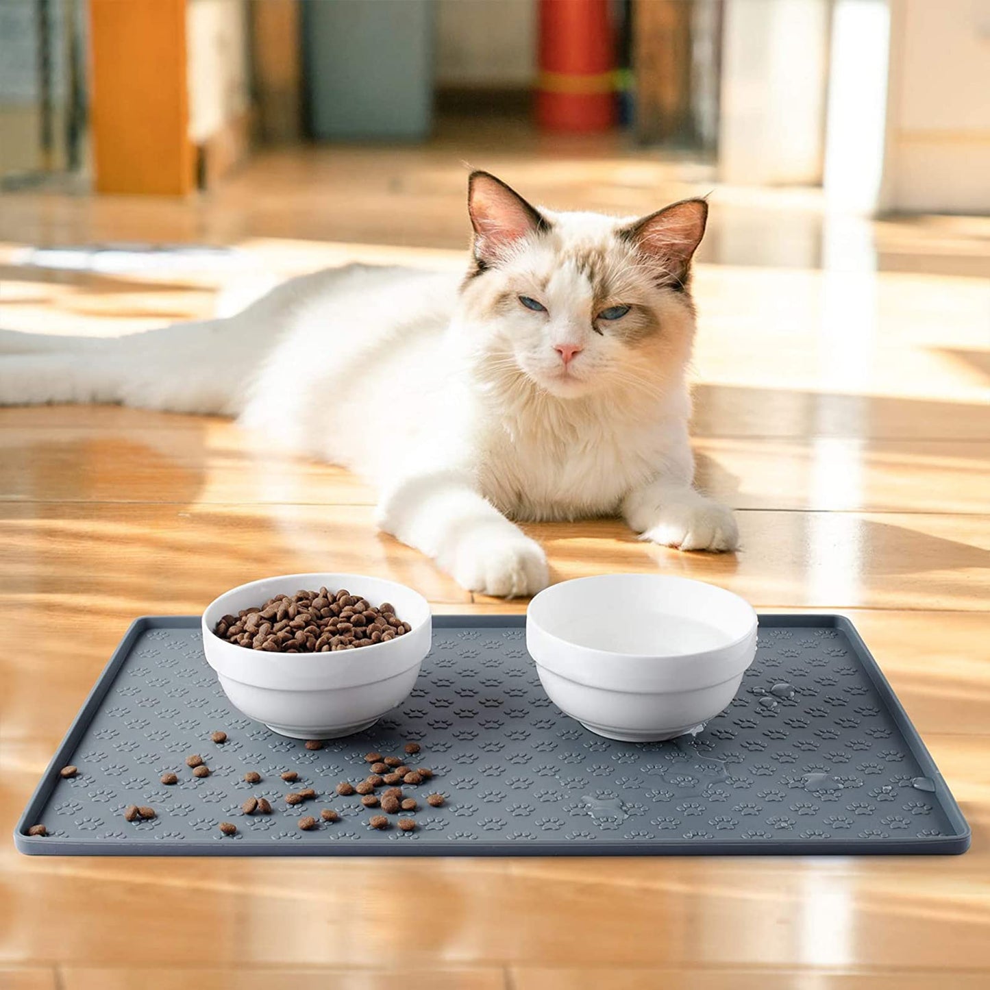 Tapete de Silicona CONTAERAS Gris Antidesbordamiento para Mascotas Pequeñas, Medianas y Grandes