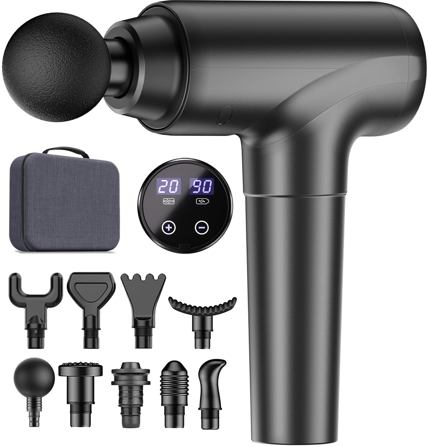 Pistola de Masaje, Pistola de Masaje Muscular Portátil, Massage Gun con pantalla táctil LED, Masajeador Profesional Mudo de Tejido Muscular Profundo, 20 Velocidades Ajustables para Cuello y Hombros