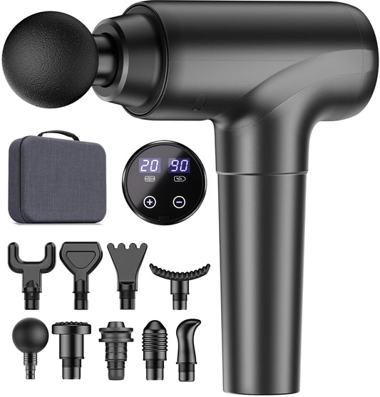 Pistola de Masaje, Pistola de Masaje Muscular Portátil, Massage Gun con pantalla táctil LED, Masajeador Profesional Mudo de Tejido Muscular Profundo, 20 Velocidades Ajustables para Cuello y Hombros