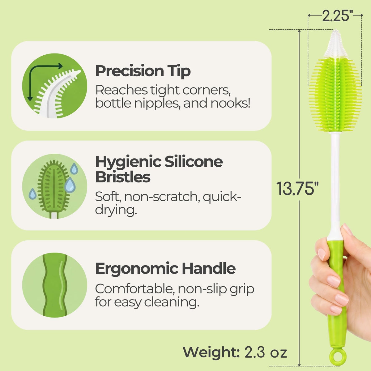 Innobaby cepillo para polvo de silicona 2 en 1, color verde