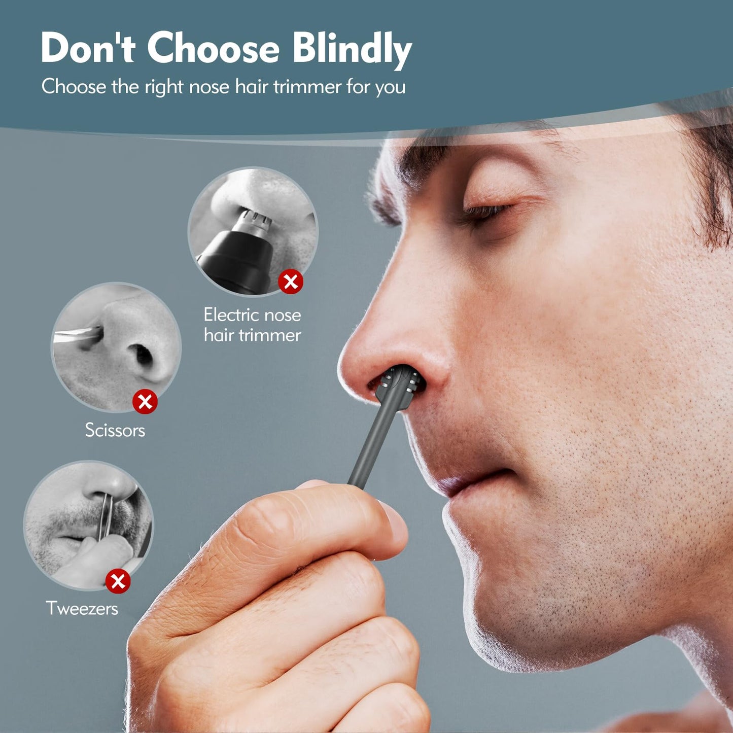 MIVZO - Cortador de pelo nasal 2 en 1, de doble cara, recortador de pelo para nariz manual, portátil, con cepillo de limpieza suave para mujeres y hombres (gris)
