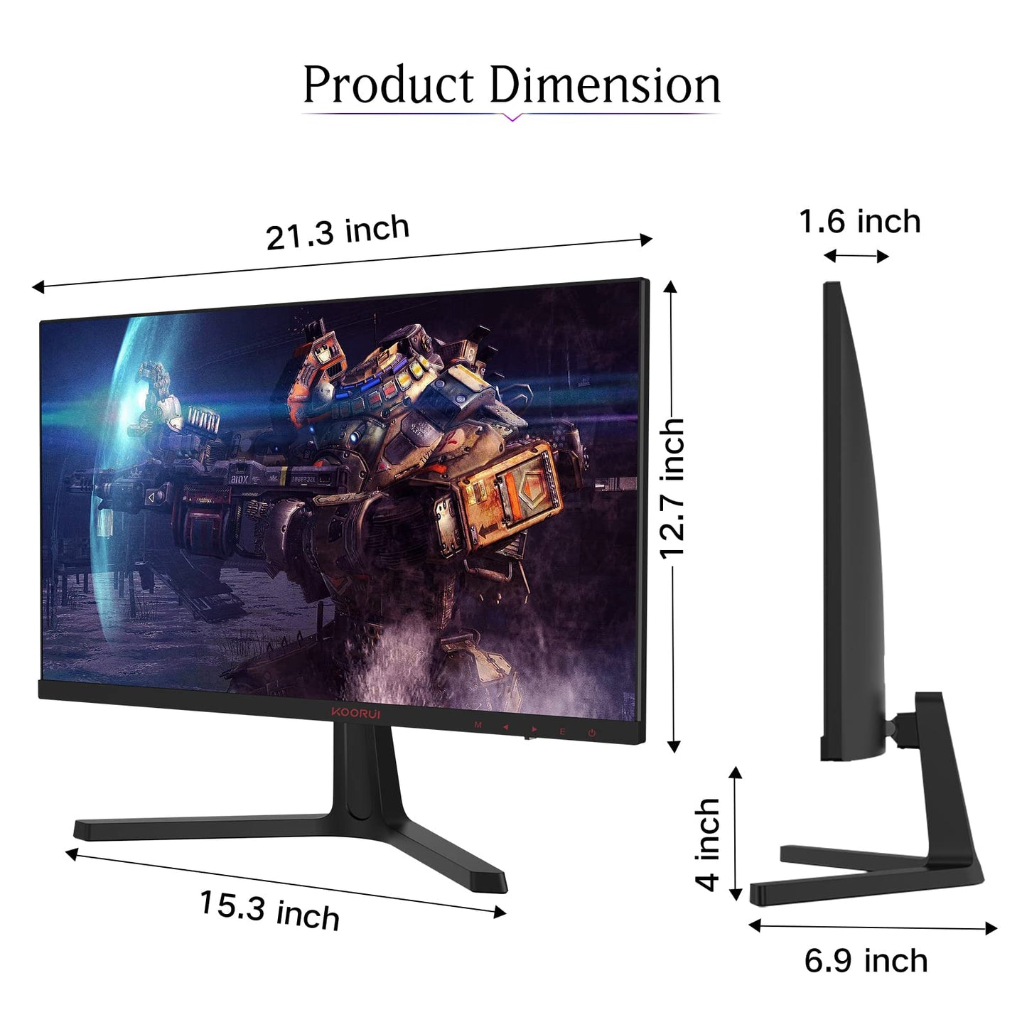 KOORUI - 24E4 Monitor de Juegos, de 24 Pulgadas, FHD 1920 x 1080,1 ms 165 Hz, AdaptiveSync Technology, 85% DCI-P3 / 99% sRGB, de Clase sin Marco, HDMI/DP, Color Negro