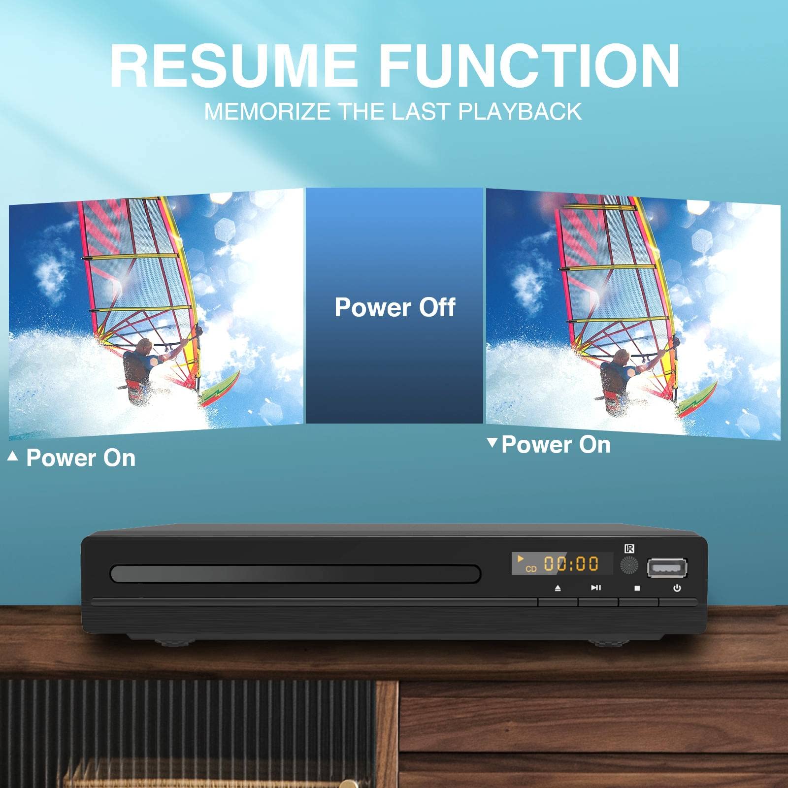 Reproductor de DVD y CD Tojock DVP-506 Negro Compatible con Todas las Regiones y Memoria de Punto de Reproducción