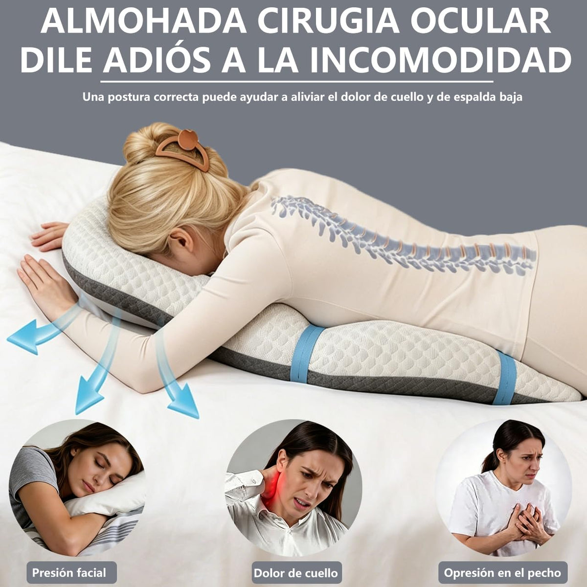 Almohada Facial Versión Extendida de Doble Cara para Recuperación Postcirugía Ocular