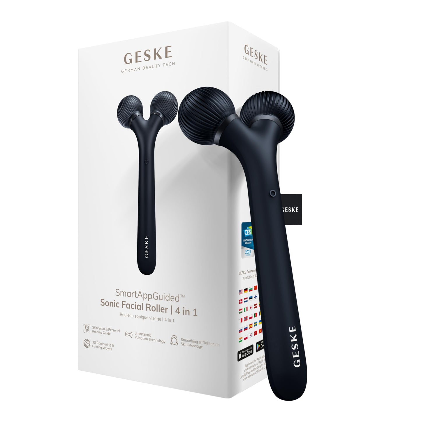 GESKE | Rodillo facial sónico SmartAppGuided™ | 4 en 1 | rodillo derma | dispositivo para la cara | rodillo derma | Rodillo facial profesional | Reafirma y define la piel del rostro