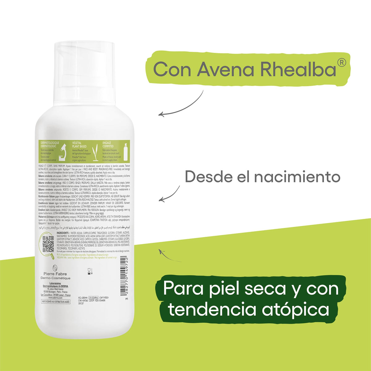 A-DERMA Exomega Control Crema Corporal Emoliente Piel Atopica Muy Seca 400ml