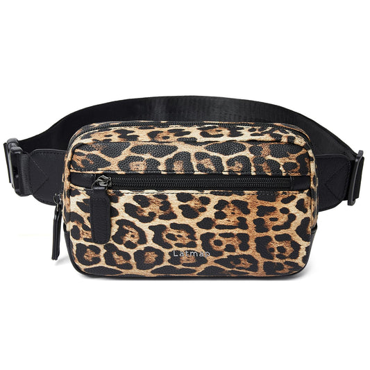 LATMAP - Riñonera de 2 L para todas partes, pequeña y a la moda, bandolera de piel sintética, impermeable, para mujer, a la moda, Impresión de leopardo, 8 inches x 5 inches x 2.75 inches