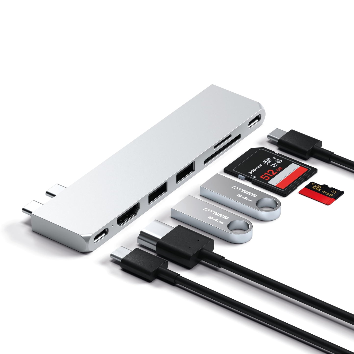 Hub USB C Satechi Plateado Multiadaptador Pro Slim 7 en 1 con Carga 100W y HDMI 4K para MacBook Air/Pro