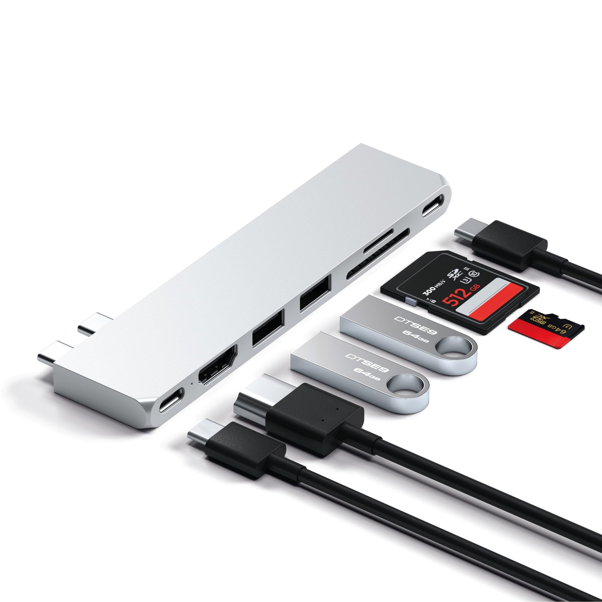 Hub USB C Satechi Plateado Multiadaptador Pro Slim 7 en 1 con Carga 100W y HDMI 4K para MacBook Air/Pro