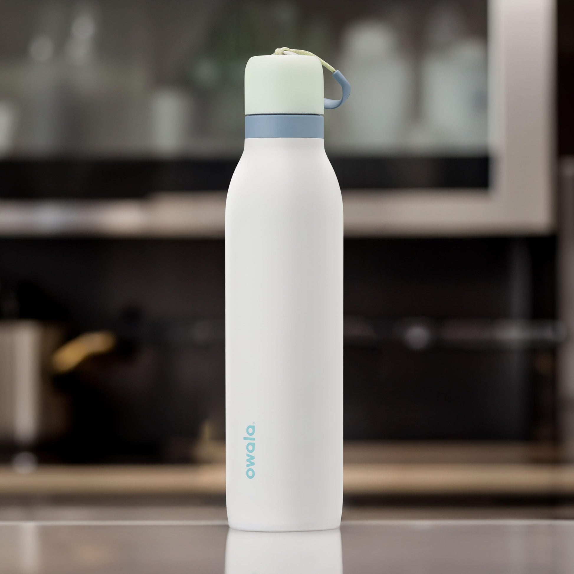 Botella de Agua de Acero Inoxidable Owala Menta Blanco con Popote para Deportes y Viajes