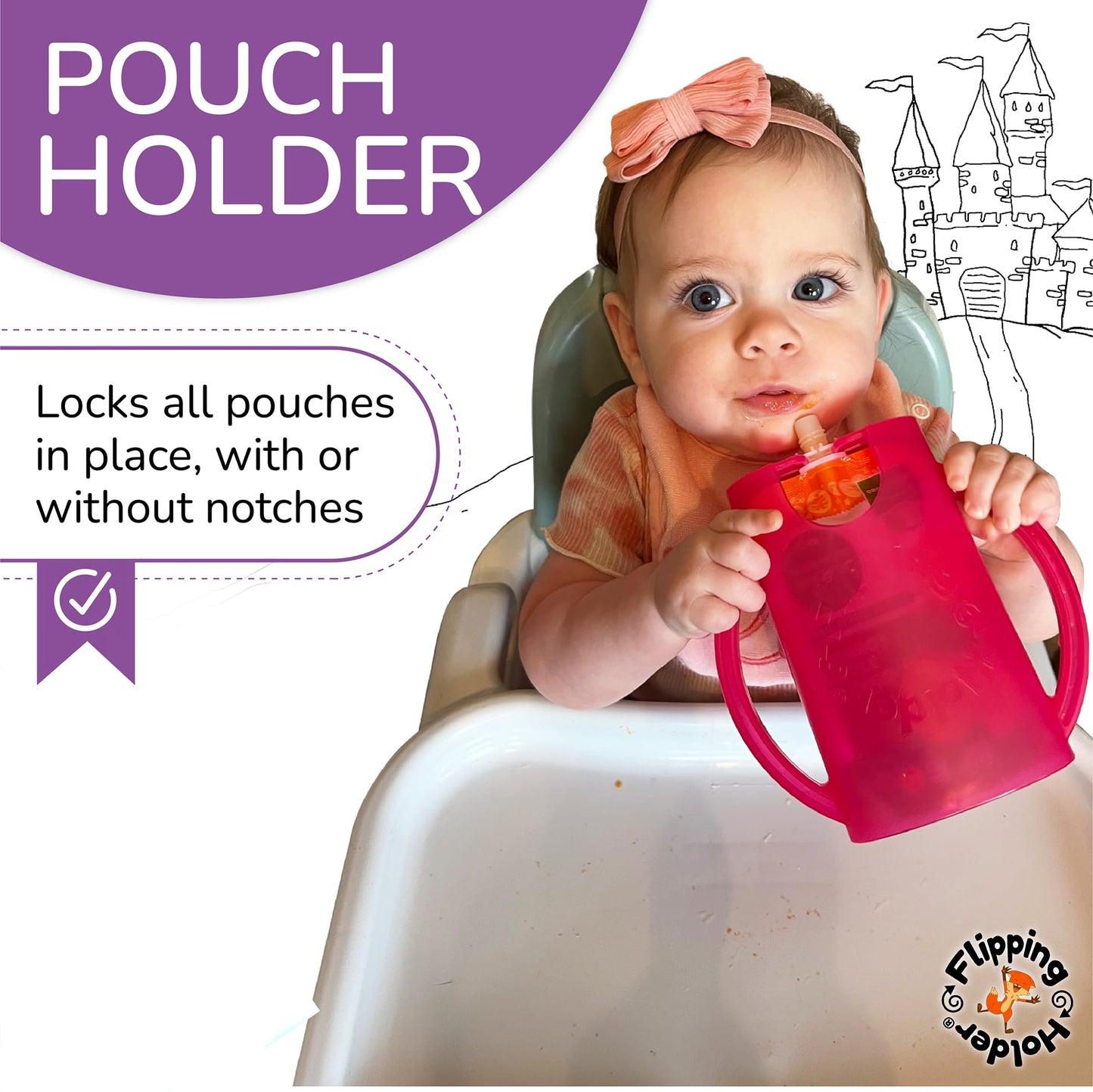 The Flipping Holder, a mess-free food pouch and juice box holder for babies, toddlers, and kids (Snow White) by Flipping Holder