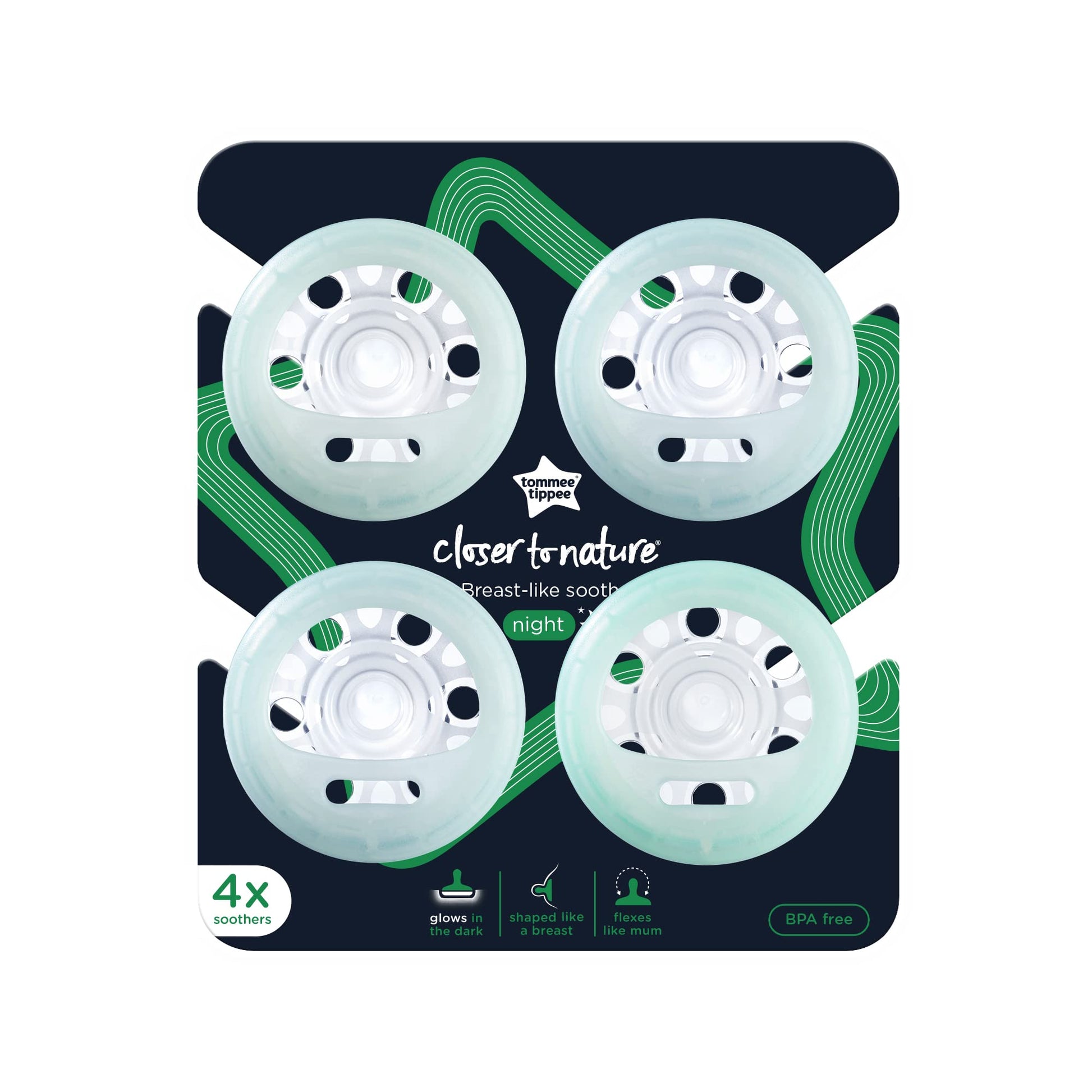 Chupete Tommee Tippee Noche Brillo en la Oscuridad Textura Similar a la Piel Diseño Simétrico Sin BPA para 0-6 Meses