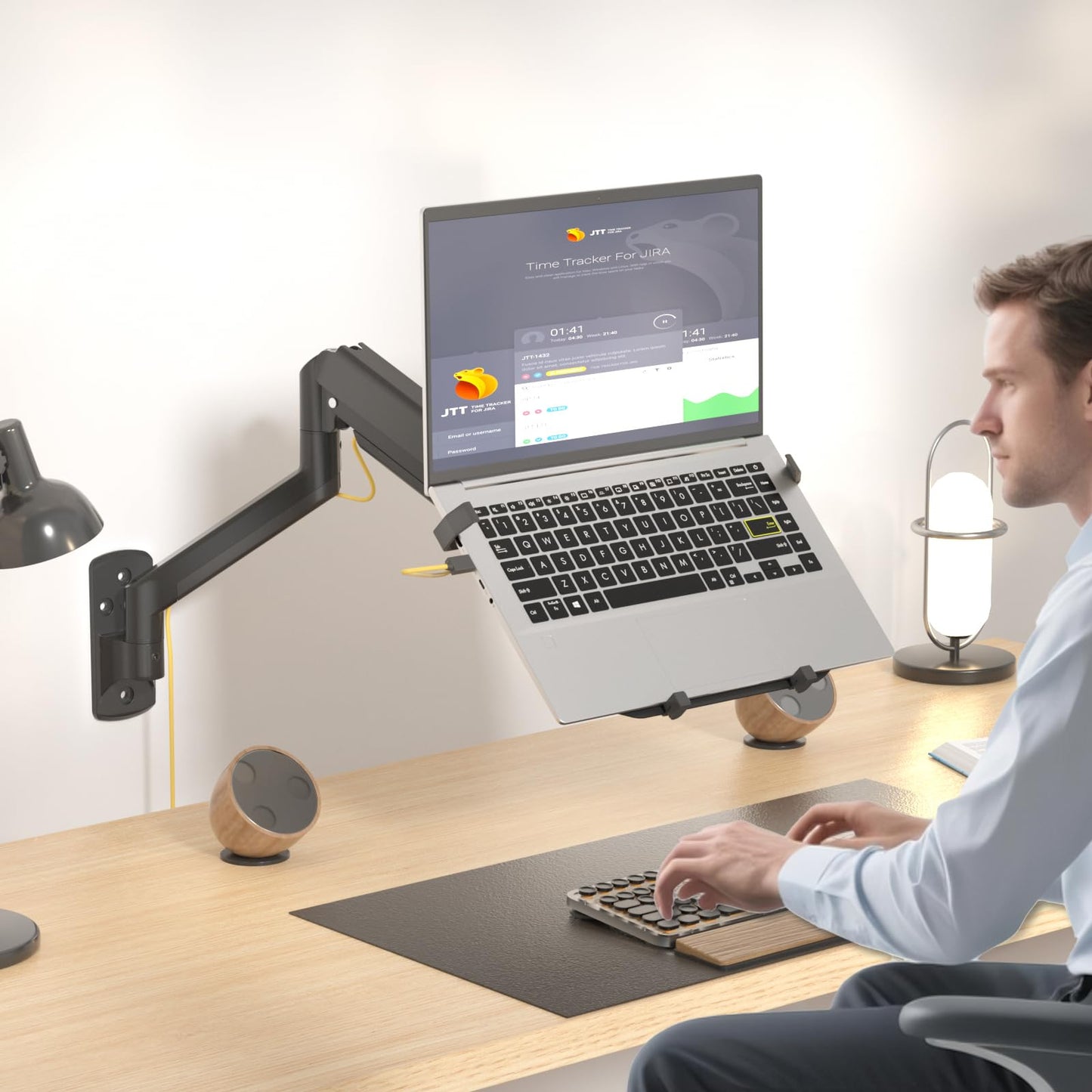 Soporte de Pared para Portátil WALI Ajustable de Movimiento Completo para Visualización de Computadora 2 en 1