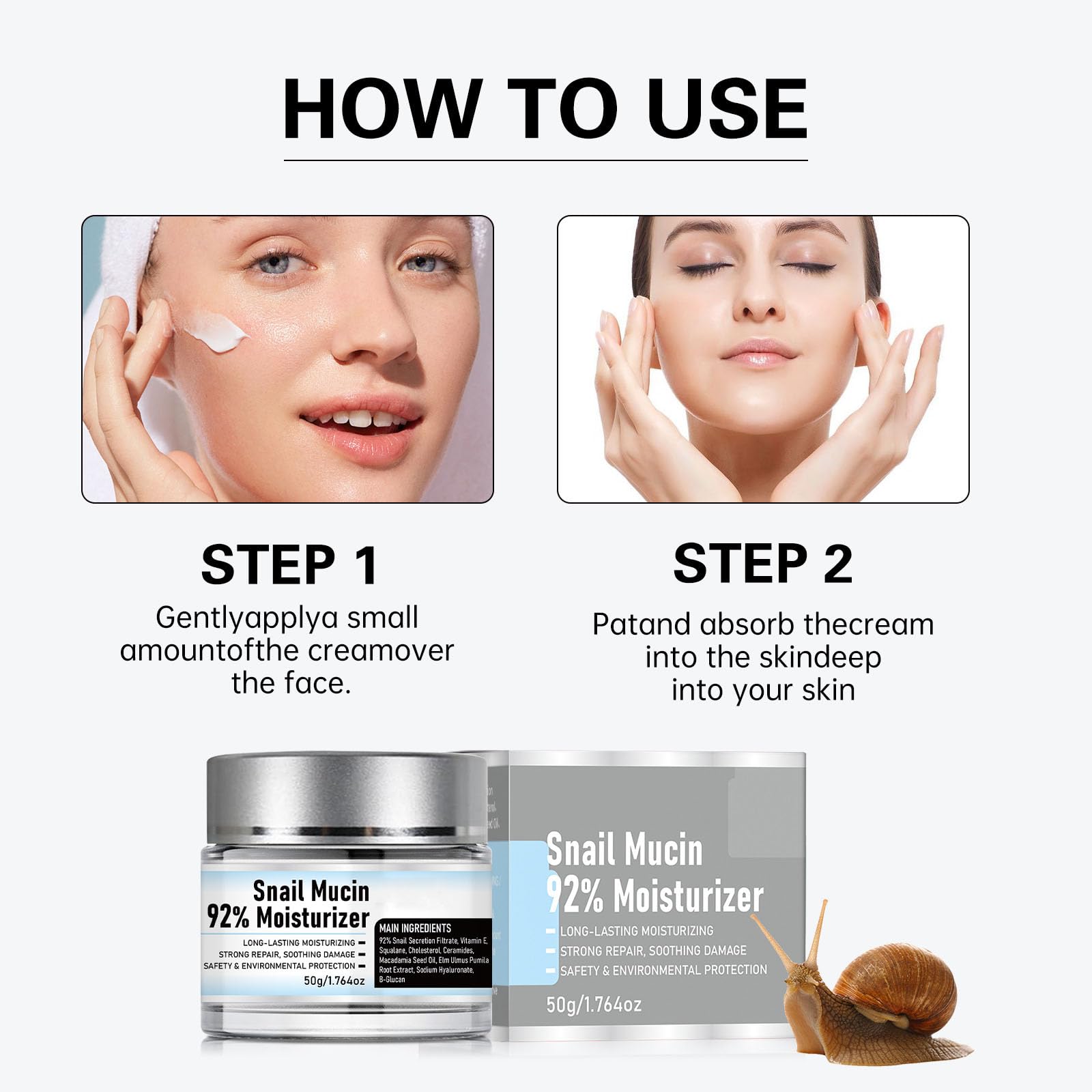 Snail Mucin 92% Moisturizer, Snail Mucin Cream Daily Repair Face Gel Cream for Dry Skin, Snail Mucin Moisturizer Face Cream,Snail Cream for Face Moisturizer (2)