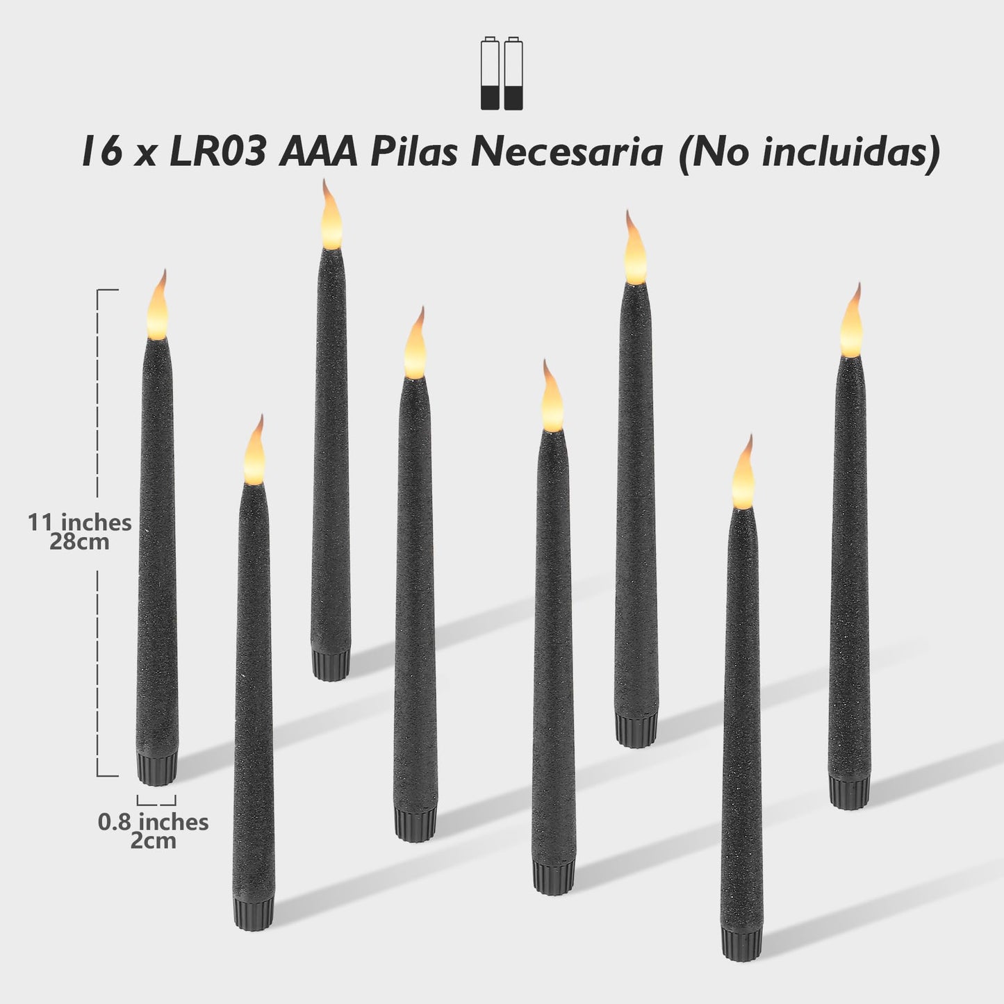 Velas LED Rhytsing Negro Brillantes con Temporizador 28 cm para Candelabros