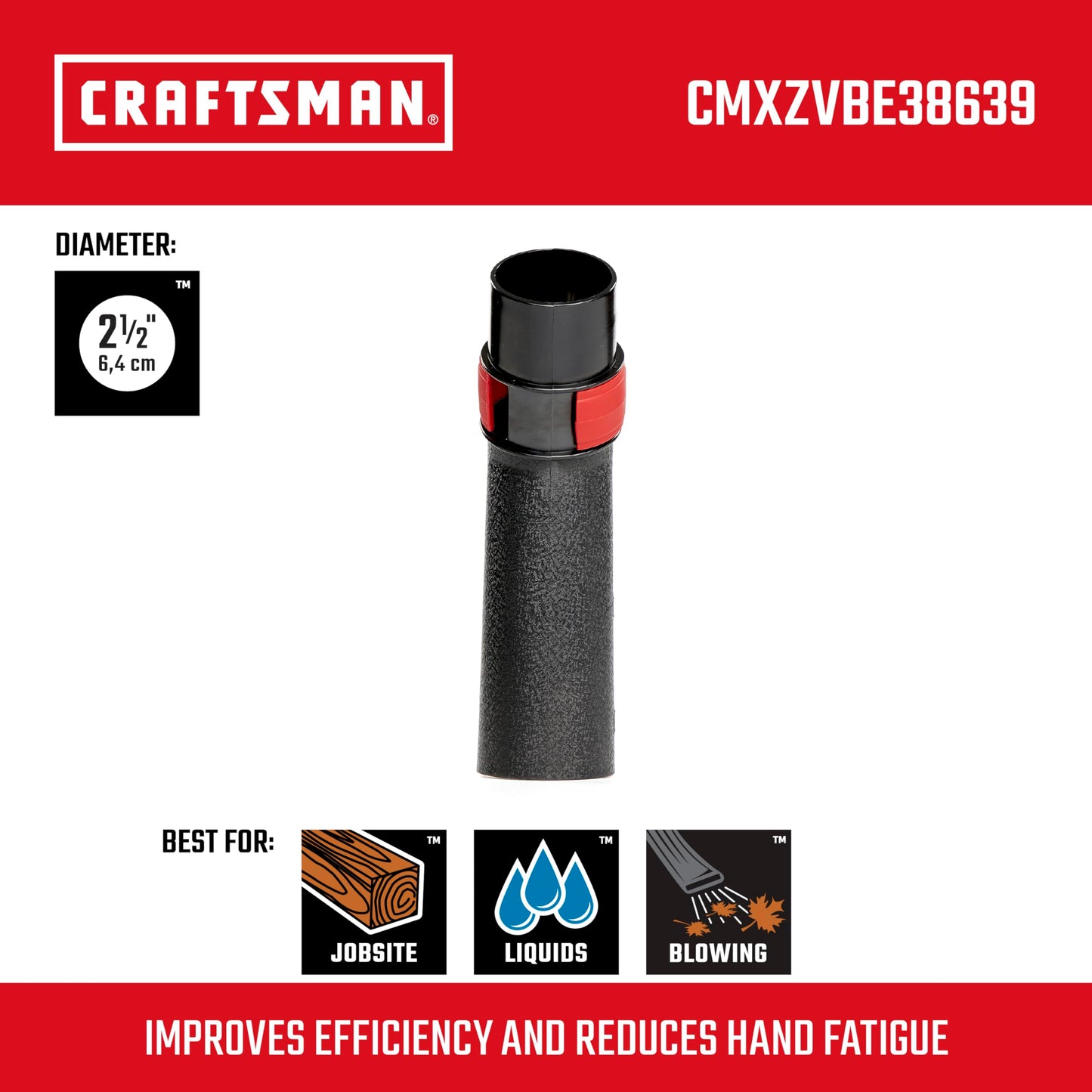 CRAFTSMAN CMXZVBE38639 2-1/2" Accesorio de mango de manguera de aspiradora húmedo y seco con válvula de purga para aspiradoras de tienda