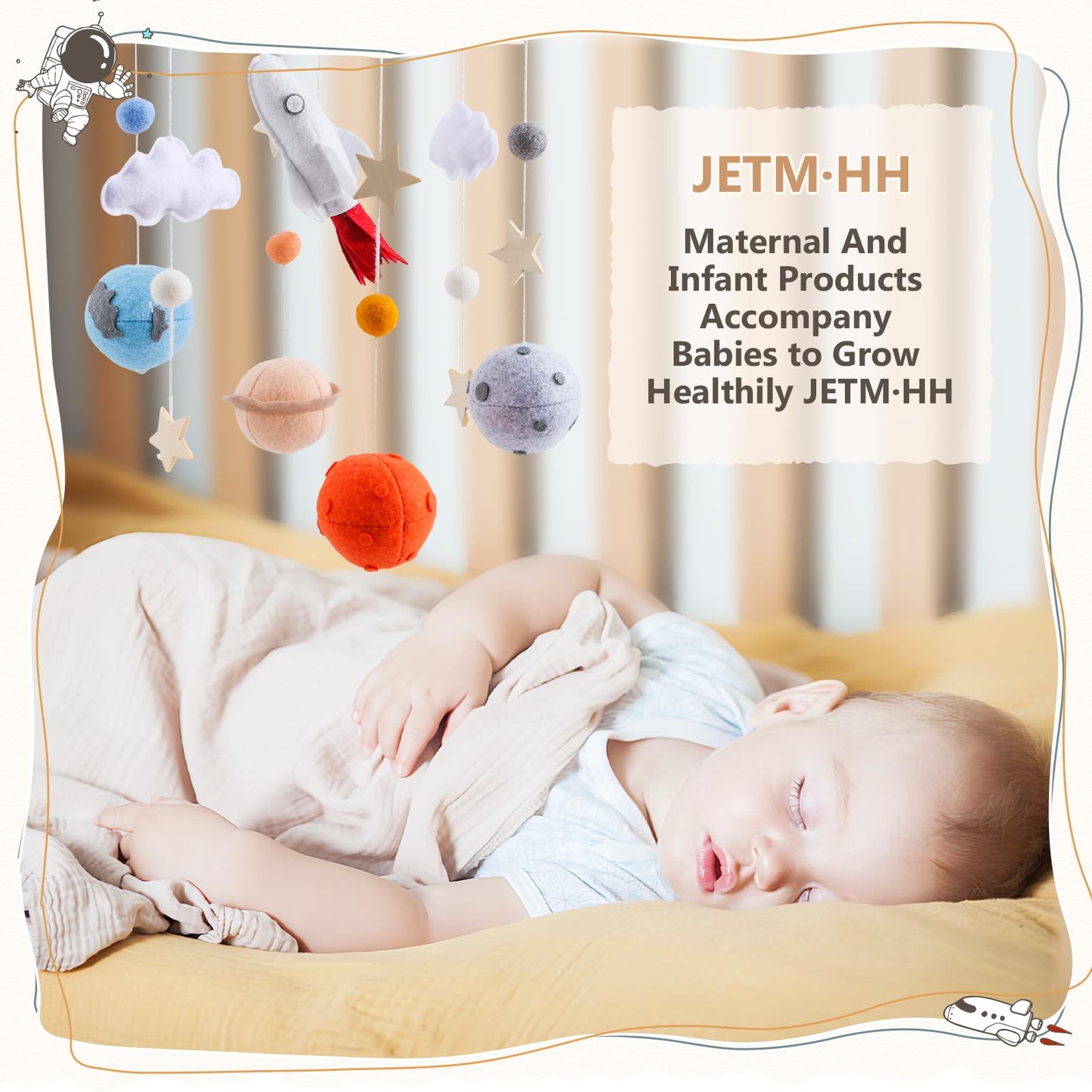 Móvil para cuna de bebé para niños y niñas, Móvil de fieltro de madera para cuna, con temática espacial de astronauta, decoración de cama de bebé, móvil para cuna, regalo para decoración de niños