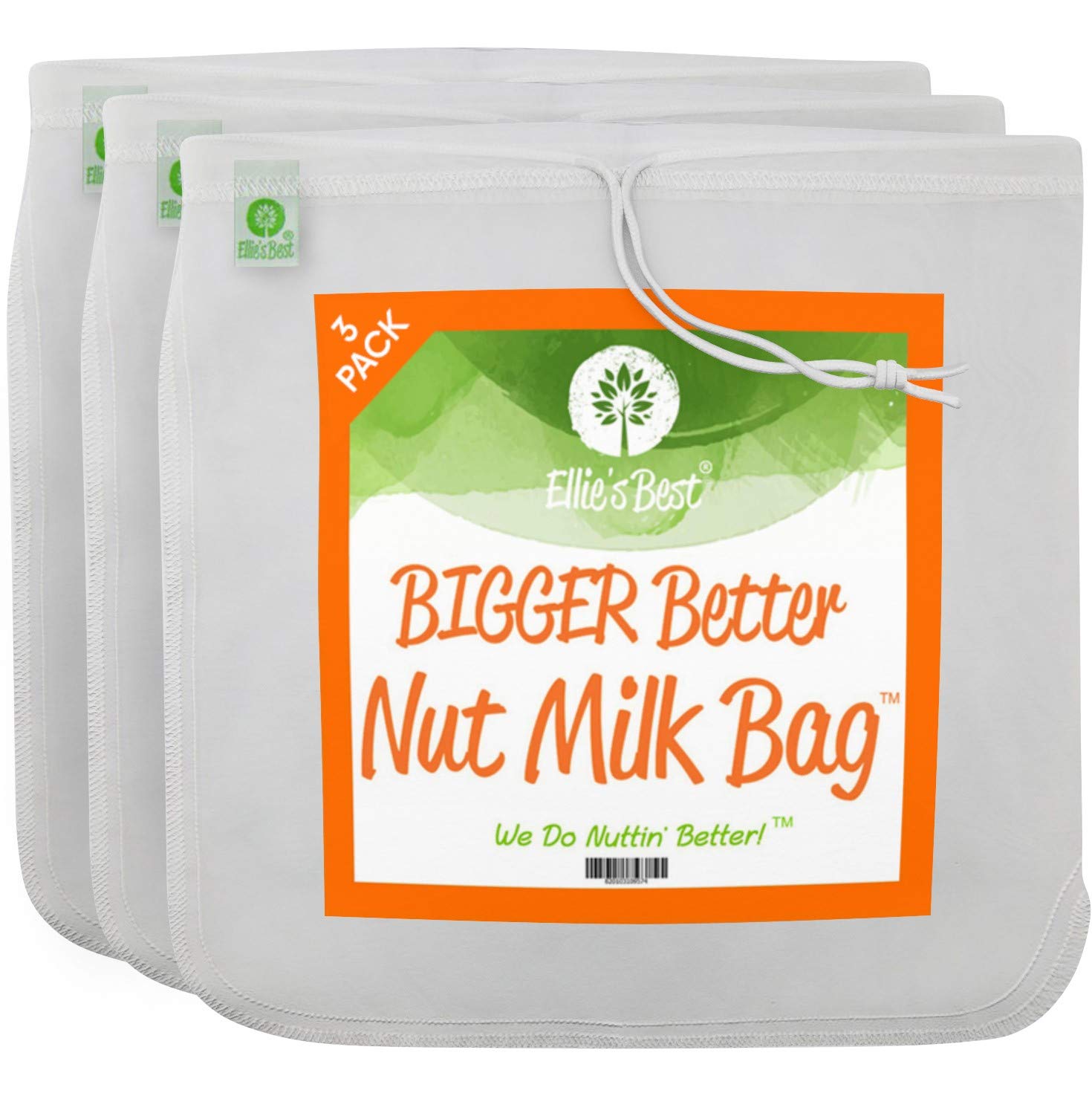 Bolsa de calidad para leche de nuez - 30.48 cm x 30.48 cm de grado comercial - Bolsa coladora multiusos reutilizable para alimentos y leche de almendras - Estopilla de nailon de malla fina y filtro para café frío, Blanco, 3